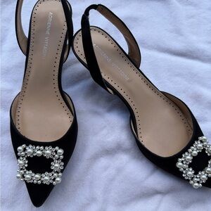 Adrienne Vittadini Black Heels with Pearl Detail